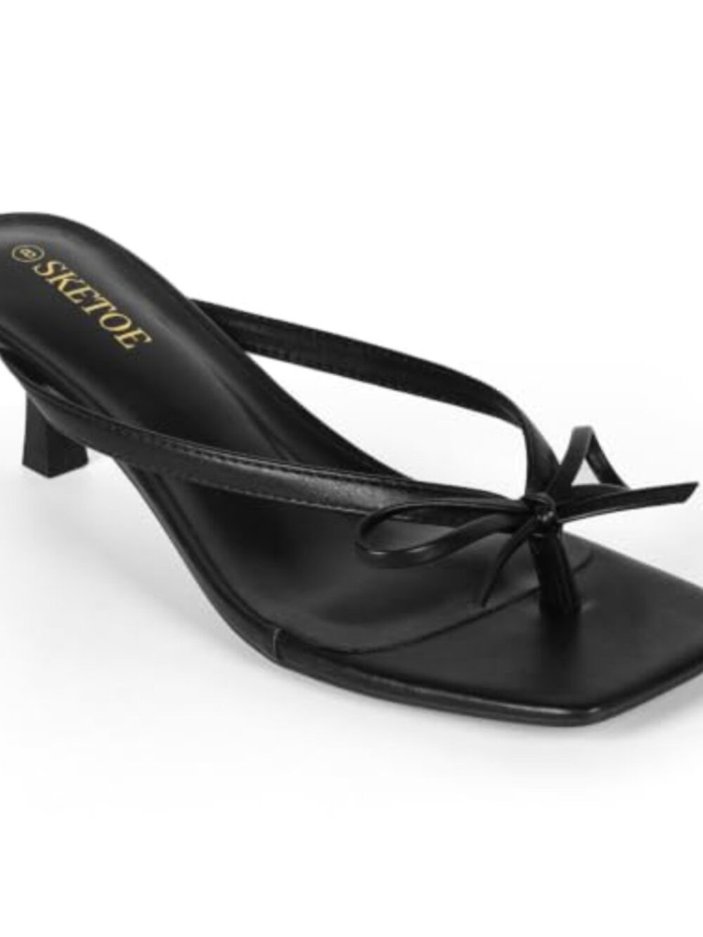 Women's Kitten Heels Flip Flop Bow Sandals Square Toe Faux Leather 2-Inch